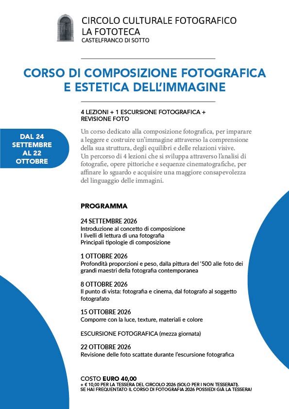 Locandina del corso di composizione fotografica in presenza